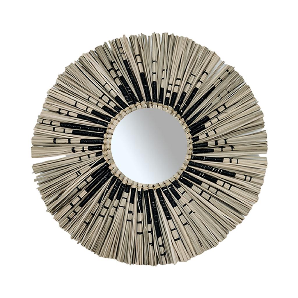 Espejo de Maquillaje Artístico de Paja Trenzada Espejo Decorativo de Salón Decoración para Colgar en la Pared Espejo Dormitorio Baño Espejo de Tocador