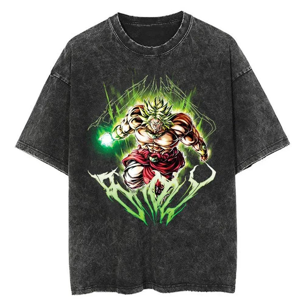 Hip Hop Streetwear Men Washed T-Shirt Dragon Ball Anime Graphic Oversized T Shirt Summer Short Sleeve Cotton Tshirt Vintage Tops
