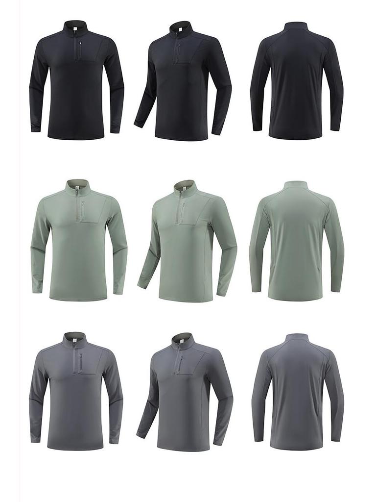 Tsuta City Herren Schnelltrocknendes Langarm-Lauf- und Radsport-T-Shirt mit halbem Reißverschluss