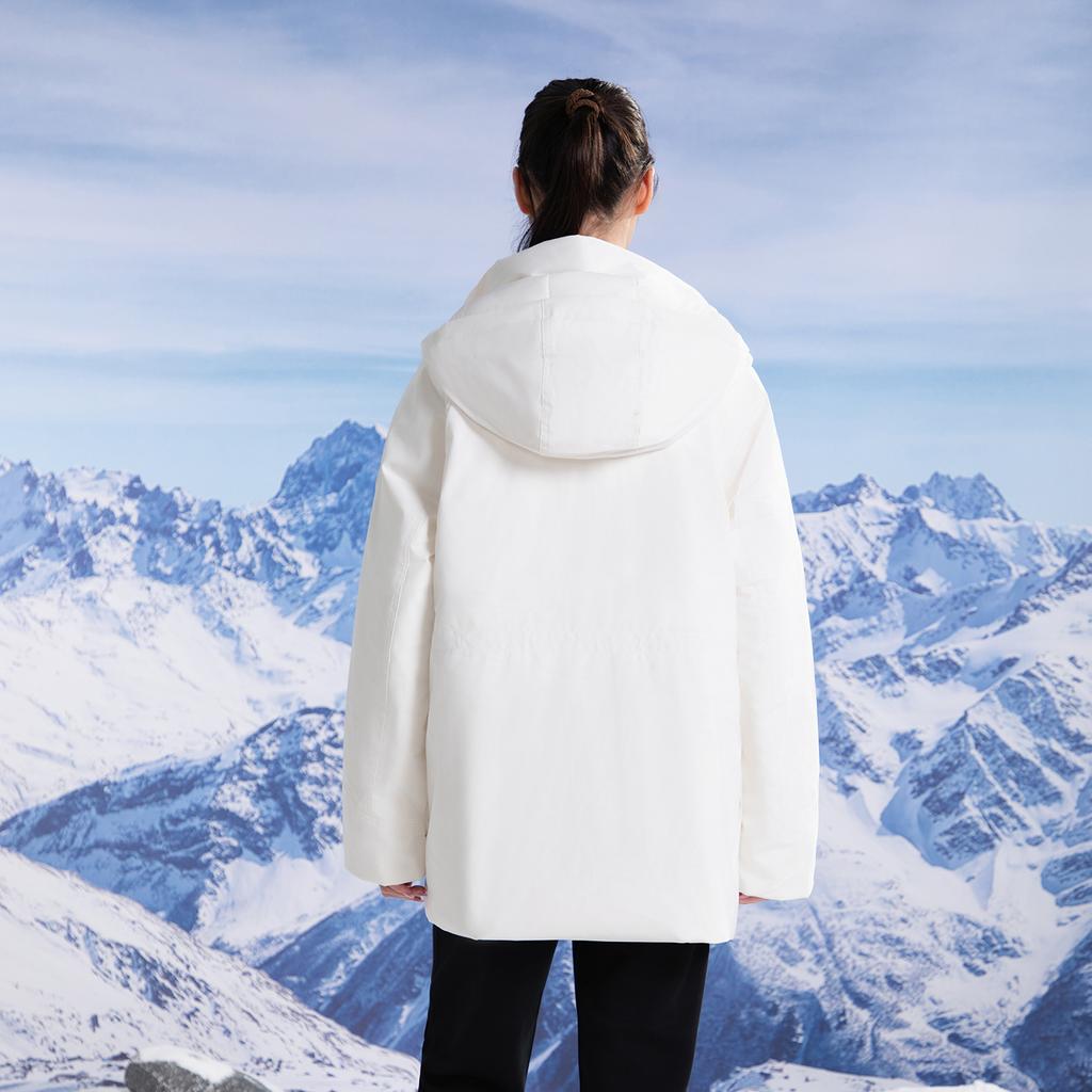 Li-Ning Warm Solid Color Hooded Casual Versatile Mid-Length Down Jacket Women outerwear AYMV296-4