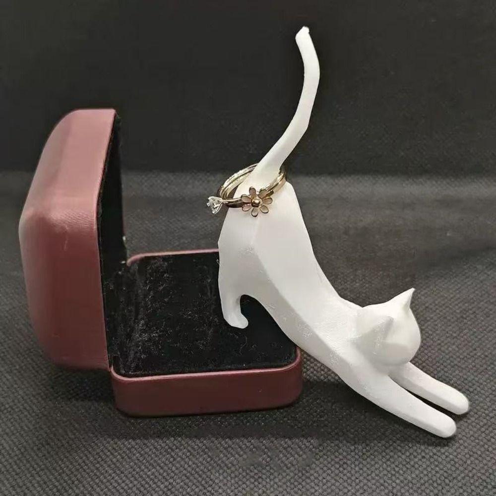 3D Printed Ring Storage Rack Mini Kitten Cat Sculpture Ornament Bookshelf Decor