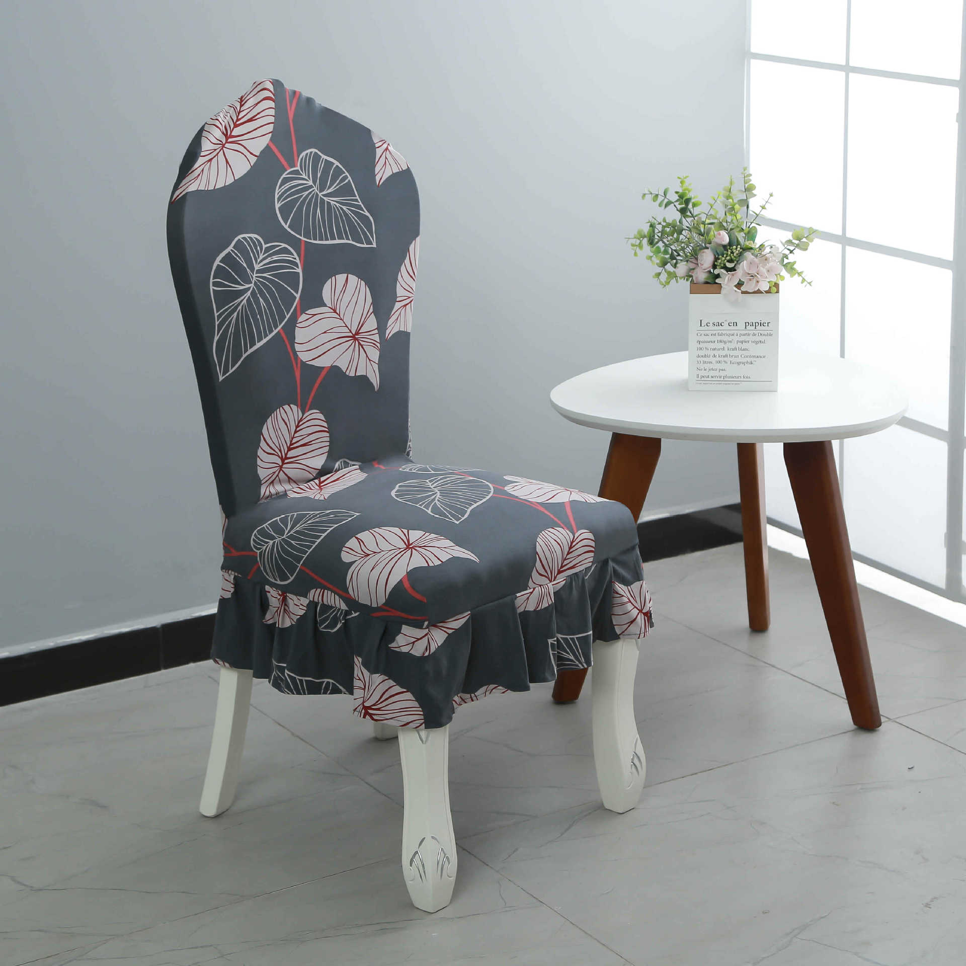 

European-Style Hotel Restaurant Elastic Chair Cover Household Ruffle Edge Skirt One-Piece Chair Cover Cover European skirt бежевий