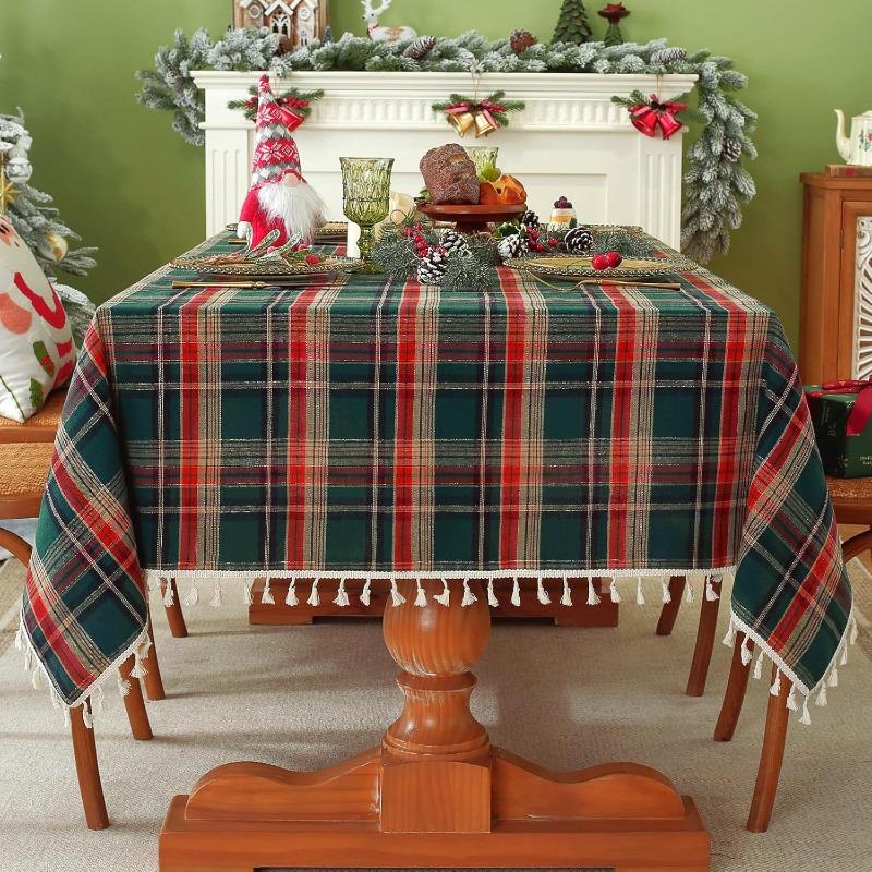 1pcs Checkered Fashion Simple Nordic Tassel Tablecloth Family Gathering Tea Table Cloth Beautiful Living Room Kitchen Dust-proof Decoration Cover