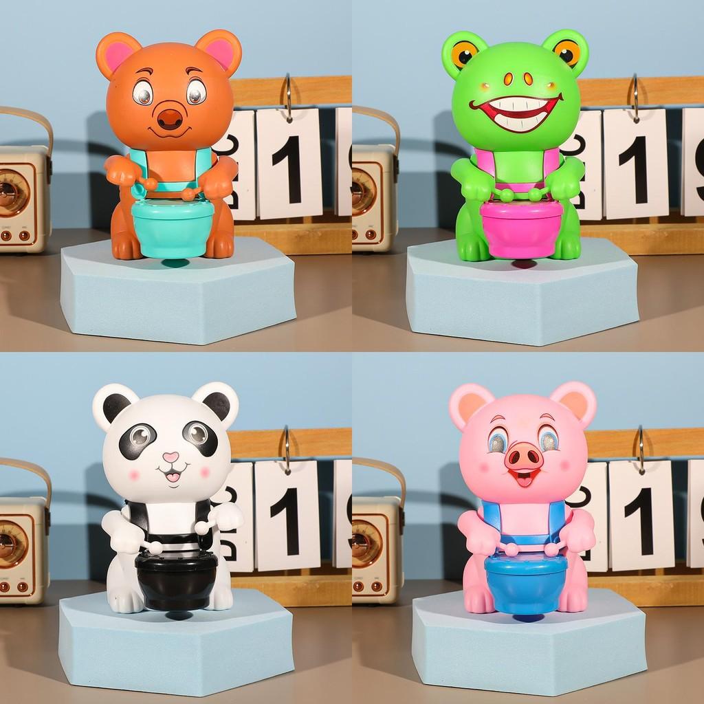 Plastic Animal Pig Bear Handcrank Drum Toy For Toddlers With Visual And Sensory Development