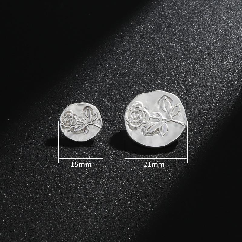 

10 шт. серебряных металлических пуговиц, универсальные аксессуары для одежды особой формы, декоративные пуговицы для кардигана, свитера, рубашки, розовые пуговицы 15Mm real silver plated