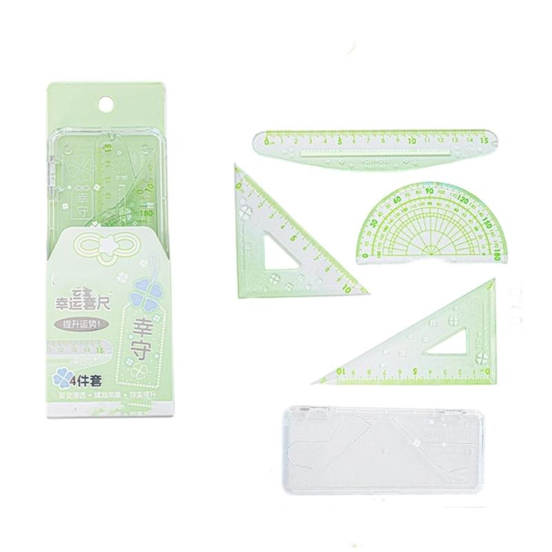 4Pcs School Geometry Tool Plastic Drawing Ruler Includes Straight Ruler Set Square Protractor Student School Supplies
