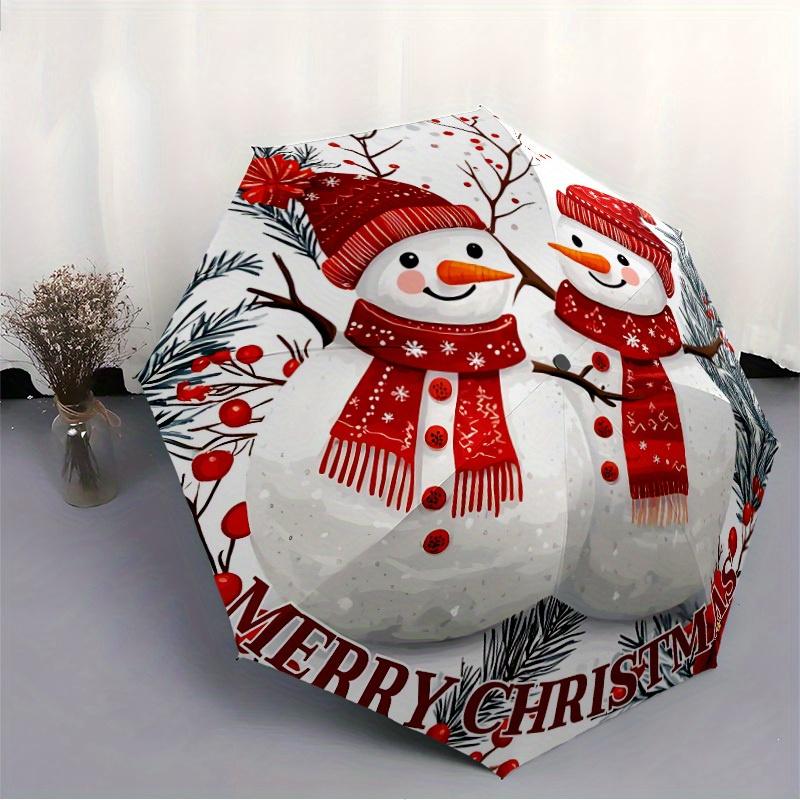 1pc Snowman Automatic Folding Umbrella - 8-Rib Iron Frame, Windproof, Portable Sunshade with Plastic Handle for Travel & Outdoor Activities,