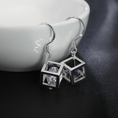 Orecchini placcati argento orecchini in argento S925 orecchini in cristallo di zircone argento orecchini geometrici a reticolo cubico