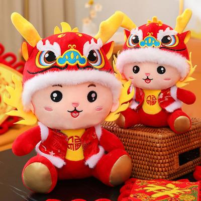 Plyšová panenka výšivka sedící Roztomilý festival čínského jara rok dračího zvěrokruhu draka