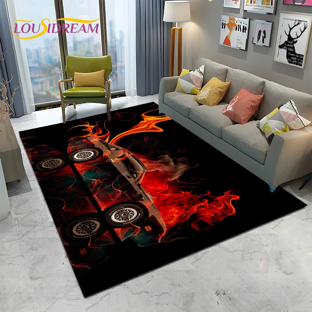 HD Concept Car 3D Future Sports Car Cartoon Carpet Rug for Home Living Room Bedroom Sofa Doormat Decor,kids Non-slip Floor Mat