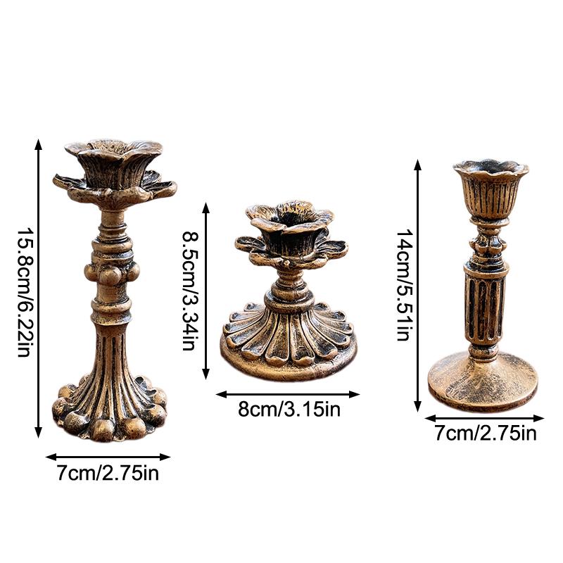 Vintage Candlestick Holders For Taper, Resin Candle Holder Retro Antique Bronze Candle Holder For Wedding Party