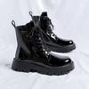 Fashion 2025Leather Boots for Men Round Toe Mid Calf Lace Up Height Increasing Spring Autum Newest Sewing Casual Fashion Shoes