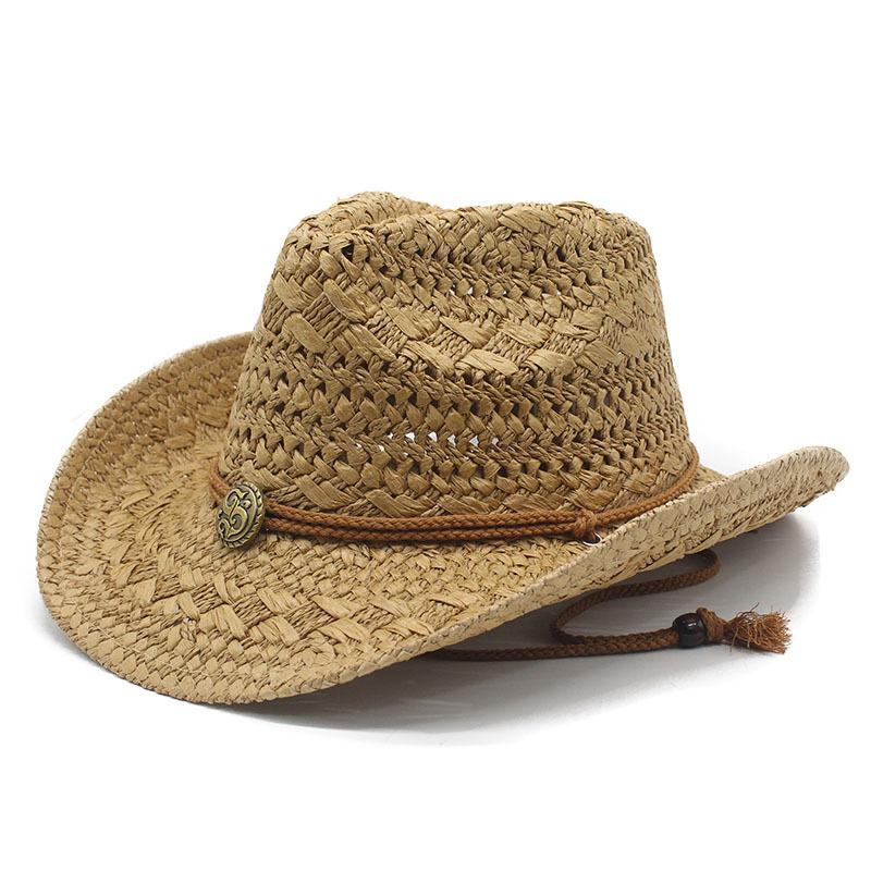 Western Cowboy Hat Hollow Lafite Straw Hat Men'S And Women'S Summer Beach Jazz Hat Knight Big Brim Sun Hat