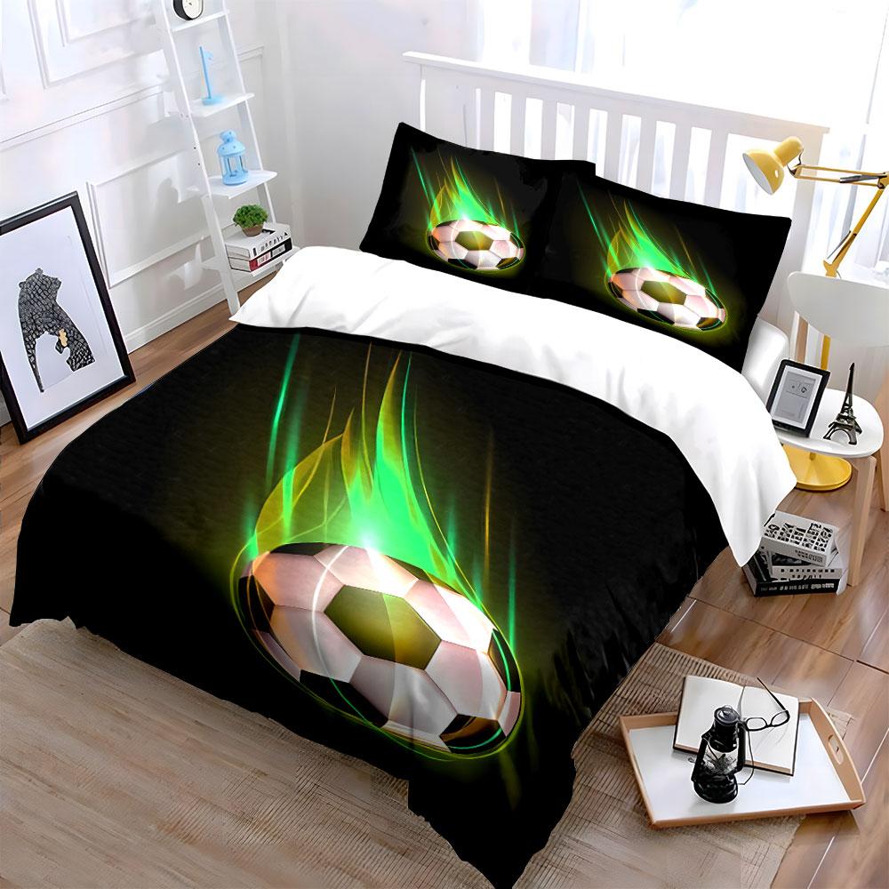 Soccer ball with flames. Bedding sets Duvet cover sets Duvet covers Pillowcases(1*Duvet Cover 2*Pillowcases without duvet insert)