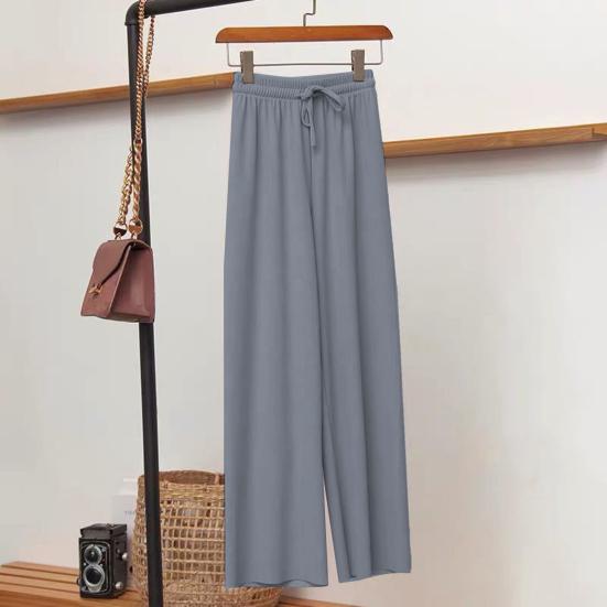 Women Pants Elastic High Waist Adjustable Drawstring Casual Trousers Solid Color Loose Fit Wide Leg Summer Thin Long Pants
