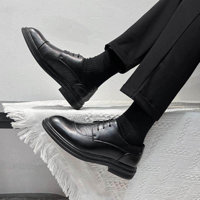 Casual Leather Shoes Men'S British Pointed Head Business Dress Work Shoes Groom Wedding Hairstylist Black Leather Shoes 19936