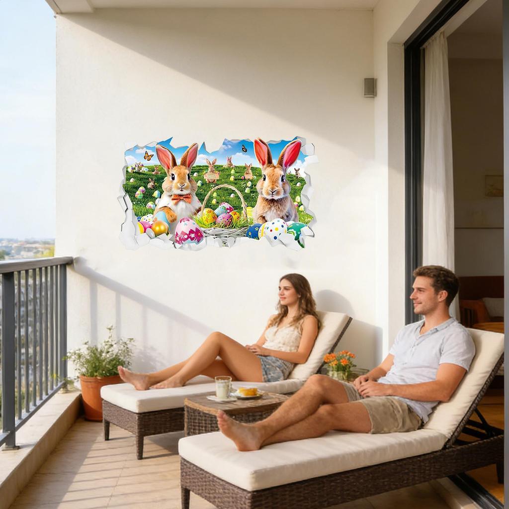 Wall Stickers Cartoon Removable Art Adhesive Hole Break Design Rabbit Wall Sticker For Bathroom Nursery Preschool Playing Room