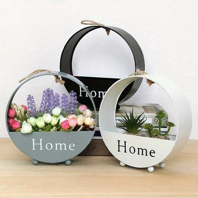 Home Kovové severské tepané železo Závěsný květinový koš kulatý květináč pro nástěnnou montáž