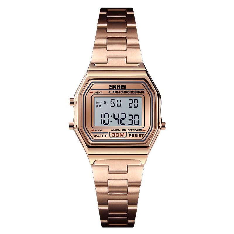 SKMEI 1415 Luxury Clock Sports Watch for Women Retro Digital Stainless Steel Electron Waterproof Wristwatches 1123 Relojes Mujer