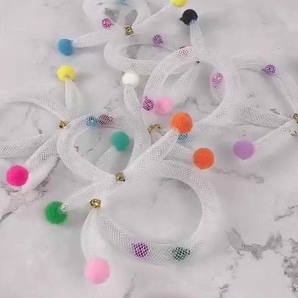 10pcs Mesh Tube Ring Bells Candy Colour Cat Toys Plush Balls Pet Ball Toy