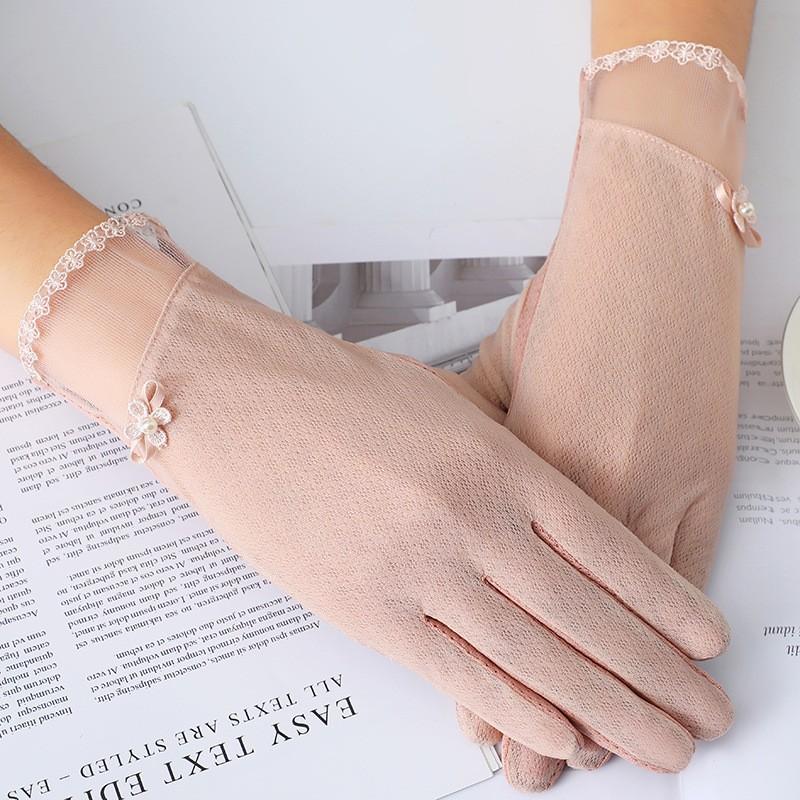 Women's Sunscreen Gloves Spring and Summer Thin Lace Touch Screen Gloves Driving Breathable Outdoor Shade Cycling Gloves