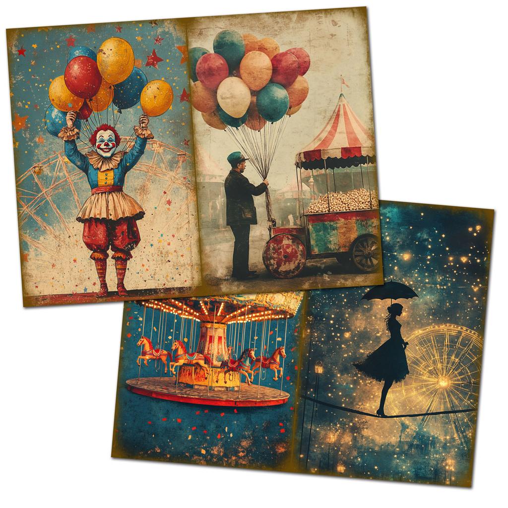 50pieces Vintage Circus Clown DIY Decor Paper Set With Sticker,for Arts Crafts,Scrapbooking Supplies,DIY Crafts,Background Pad