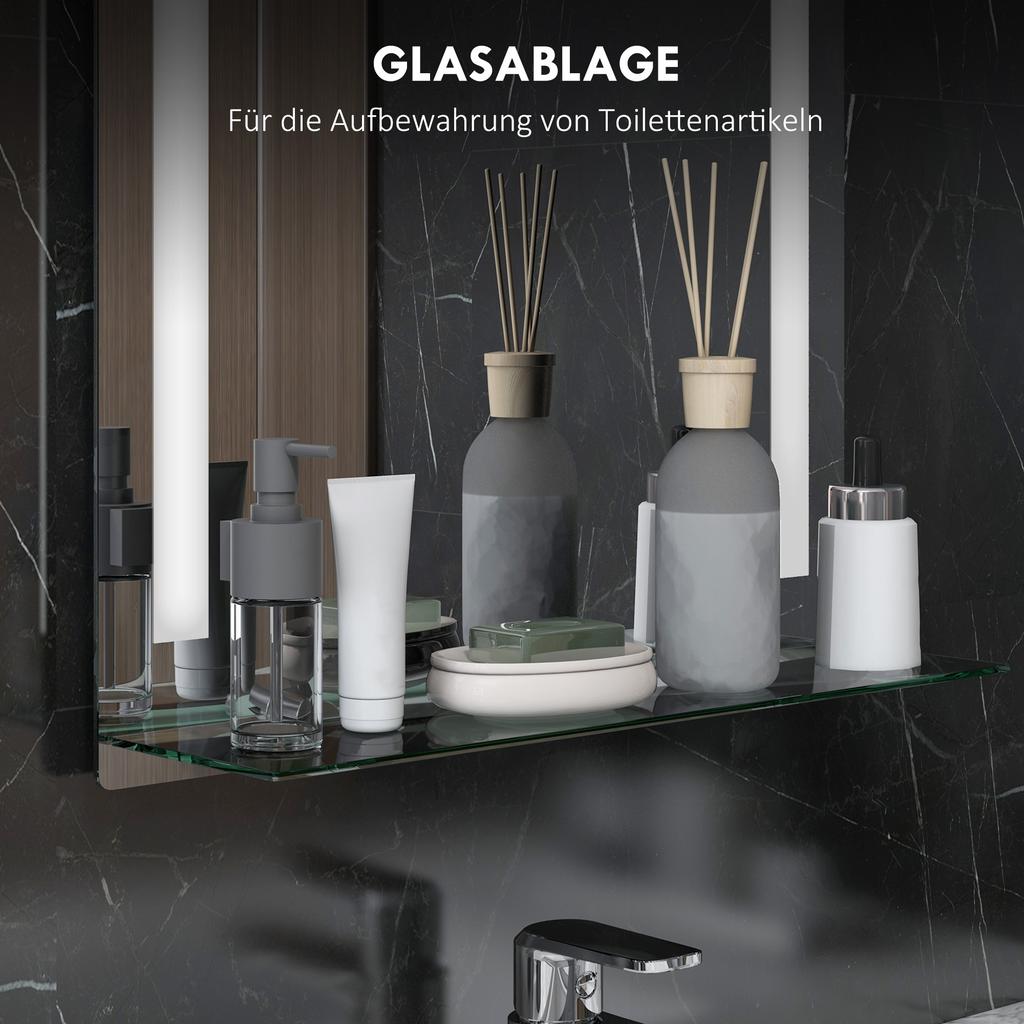 Bathroom Mirror with LED Lighting, Elegant and High-Quality, Glass, Aluminum, Plastic, 50L X 12W X 70H Cm