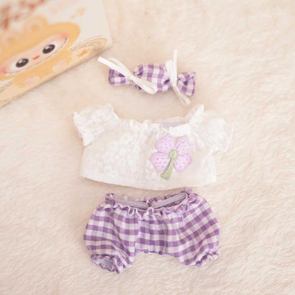 17cm Labubu Baby-Mantel Bunte Kaugummi-Karo Latzhose Labubu Puppe Plüschtier Puppen-Kostüm Baby-Mantel