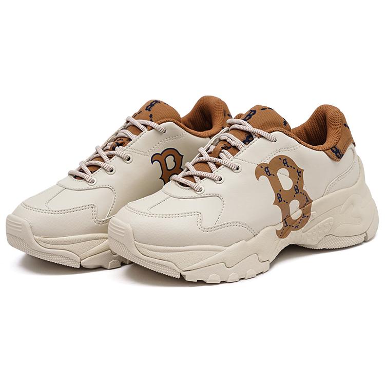 New MLB Big Ball Chunky Dia Monogram Low Top Chunky Sneakers Unisex Beige Yellow 3ASHCDM2N-43BGD