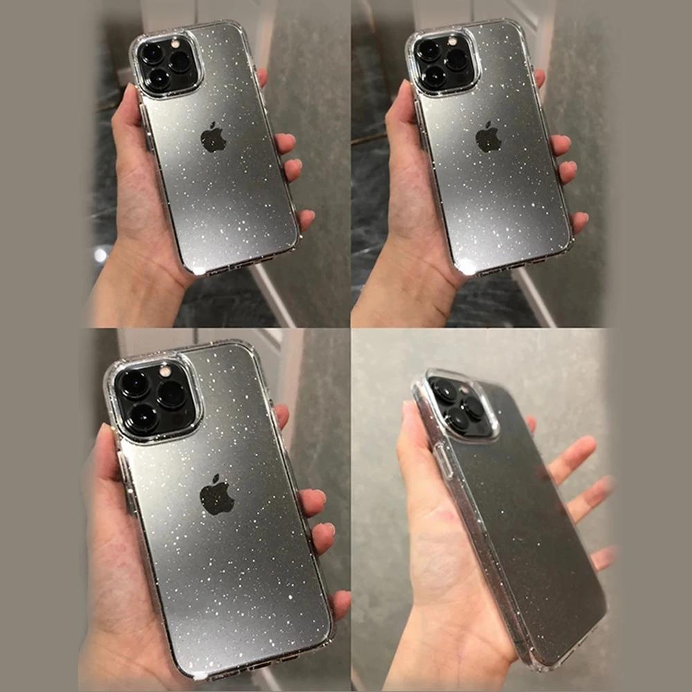 Transparent Soft Clear Case For iPhone 14 13 15 16 12 11 Pro Max Mini X XR XS 7 8 Plus Shockproof Bumper Bling Glitter Cover