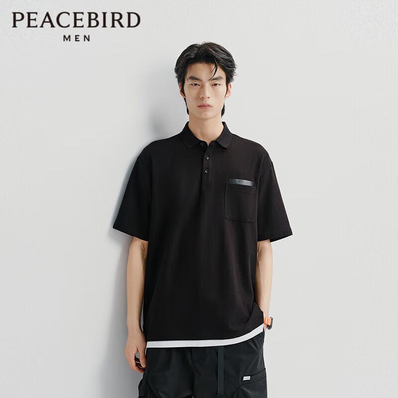 Peacebird Men s Loose Fit Patchwork Polo T-Shirt L
