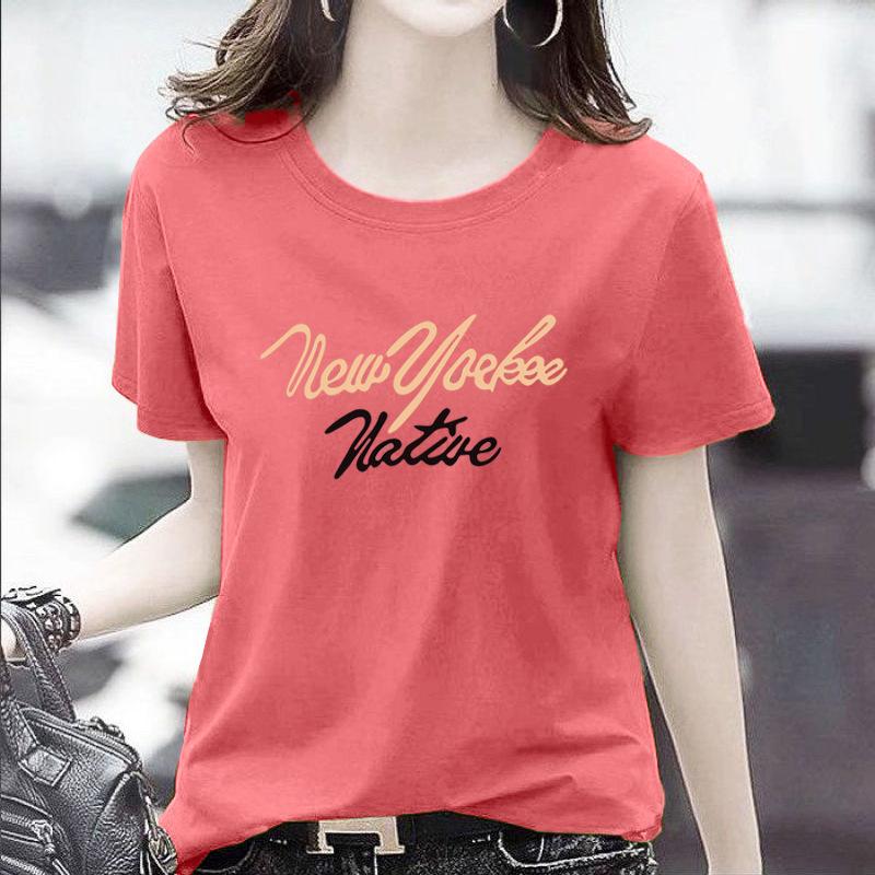 GMXIA Women's Fashion Casual Summer Spring Solid Color Print Short Sleeve O-Neck T-shirts and Loose Tops