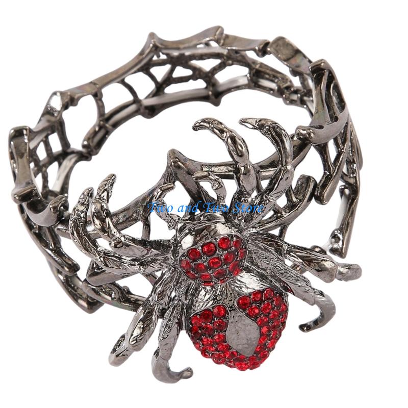 HX6F Mysterious Arachnid Theme Gothic Bracelet Rhinestones Decorated Accessory GiFT
