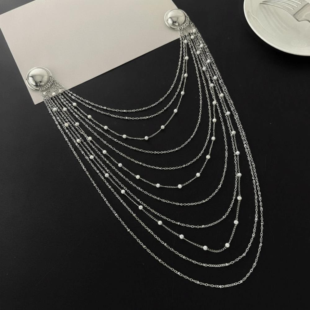 Geometric Multi Layer Metal Tassel Brooch Long Multi-layer Chains Pin Pins Clip Banquet Party