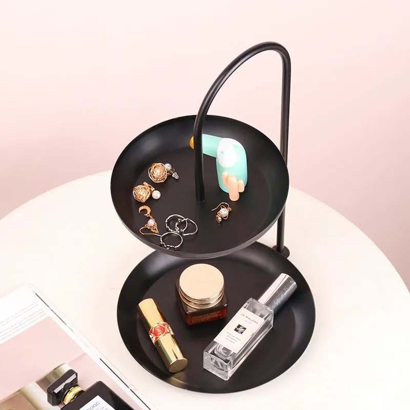 Nordic Light Luxury Iron Fruit Double Layer Plate Candy Shelf Rack Living Room Snack Fruit Tray Simple Multi-function Snack Organizer Basket