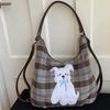 Large Capacity High Value Tote Bag Autumn New Plaid Plush Dog Casual Fashion Shoulder Bag
