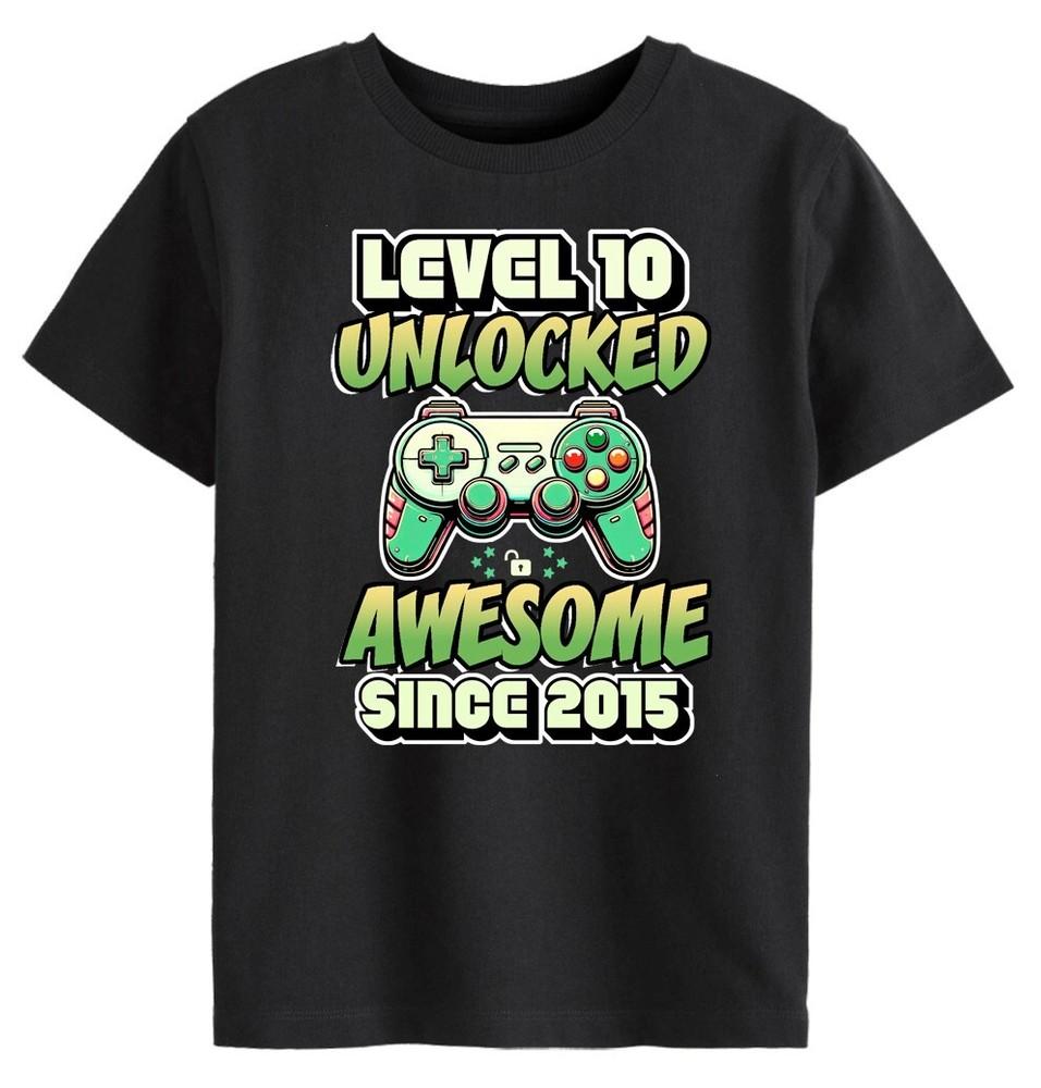 

Level 10 Unlocked Kids Gaming T-Shirt 10th Birthday Awesome 2015 Christmas Gamer L