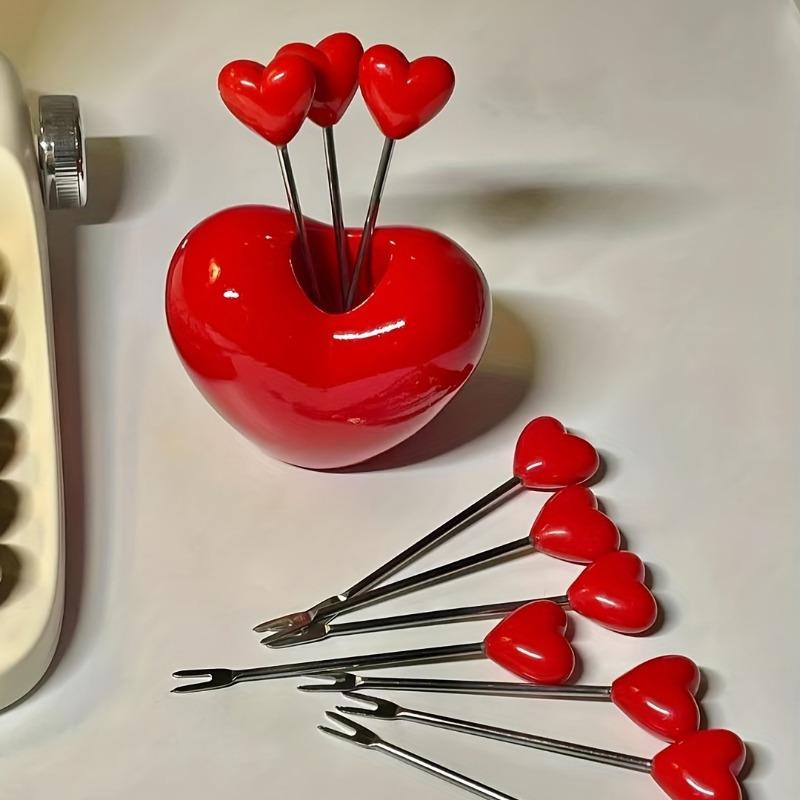 11-Piece Heart-Shaped Dessert Forks Set 10 Forks With Base Stainless Steel Fruit And Cake Forks Romantic Snack Picks