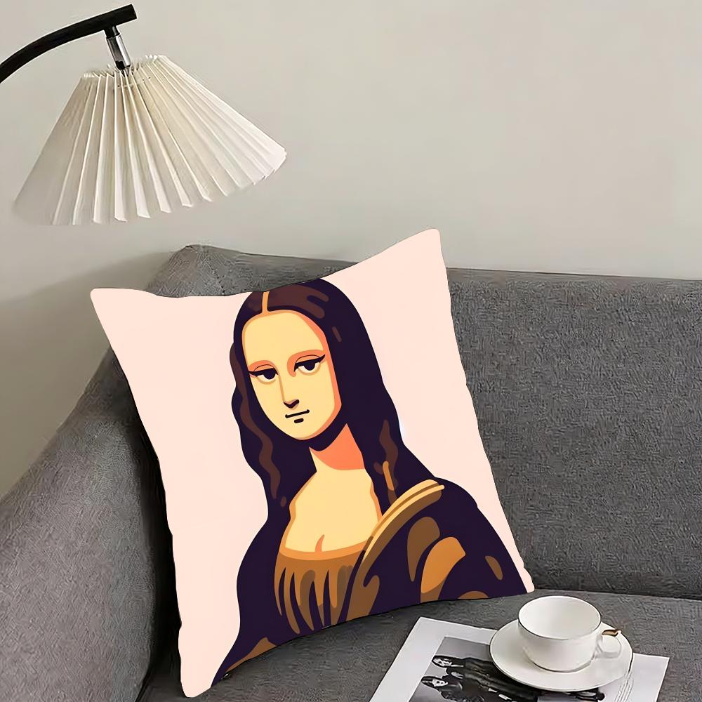 Mona Lisa Art Cushion Cover Pillowcase Ultra Soft Skin Friendly Fabric Cloud Like Comfort Concealed Zipper