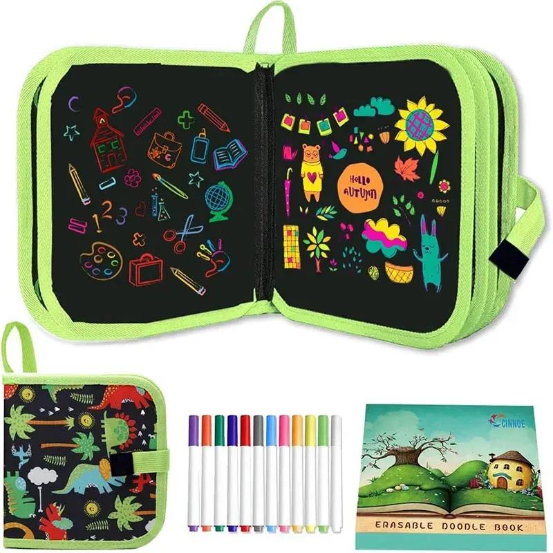 Löschbares Kritzelbuch für Kinder Kleinkinder Spielzeug Wiederverwendbare Zeichenblöcke Mit 12 Wasserfarbstiften Vorschulspielzeug Reise Schreib Mal Set