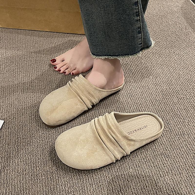 Thick-soled women's new outer wear in summer 2025 retro round head versatile Muller bag head half slippers