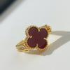 18K Rose Gold Double-Sided Ring: Red and Blue Agate Four-Leaf Clover Flip Design