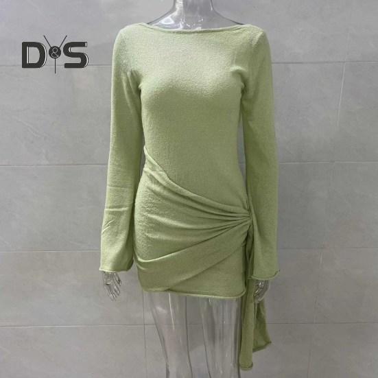 Rochie Mini Bodycon Sexy pentru Femei Mânecă Lungă Decolteu Crew Gât Rochie Slim Fără Spate Rochie Formală de Seară Rochie de Petrecere Club