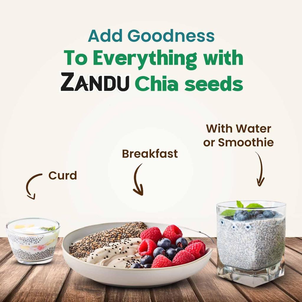 Zandu Chia Seeds 200GM X Pack of 2 | Premium Raw Seeds Rich in Protein, Omega-3 & Dietary Fiber for Healthy Eating