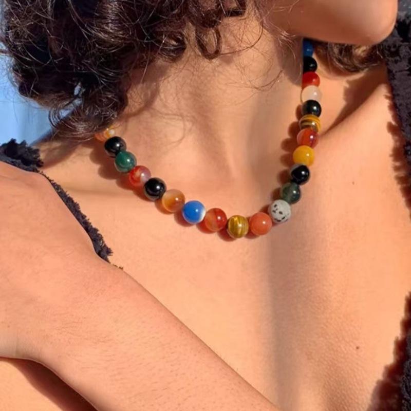 Colorful beaded necklace, fashionable and versatile clavicle chain