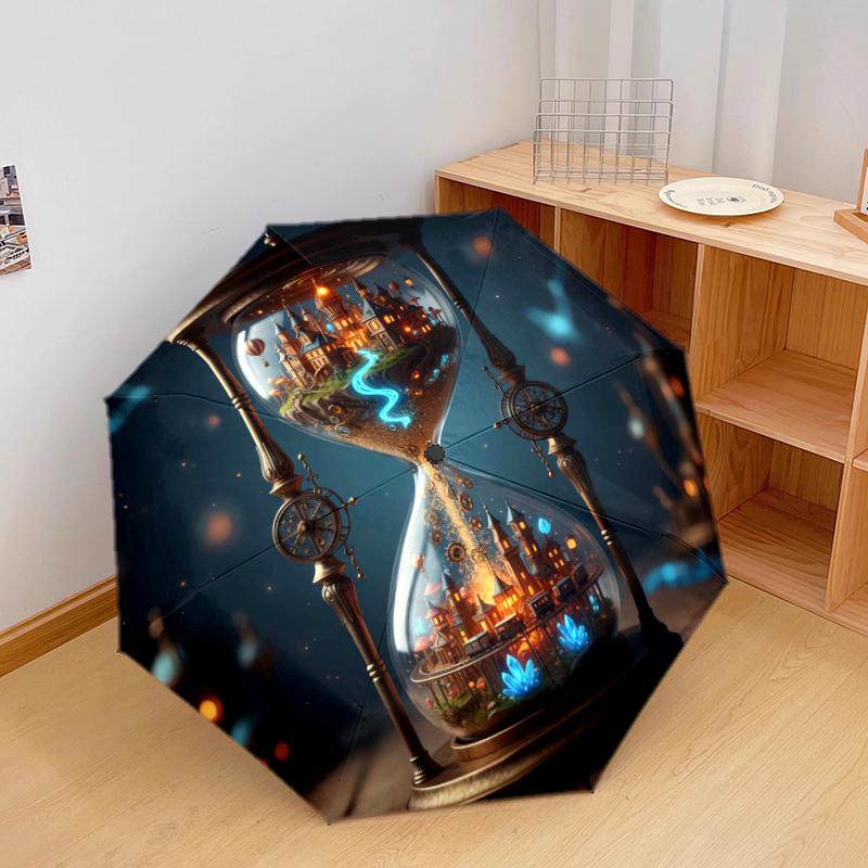 

1 PC Automatic Folding Umbrella - hourglass Pattern, Portable & Foldable Design with 8 Ribs, Christmas Birthday Gifts