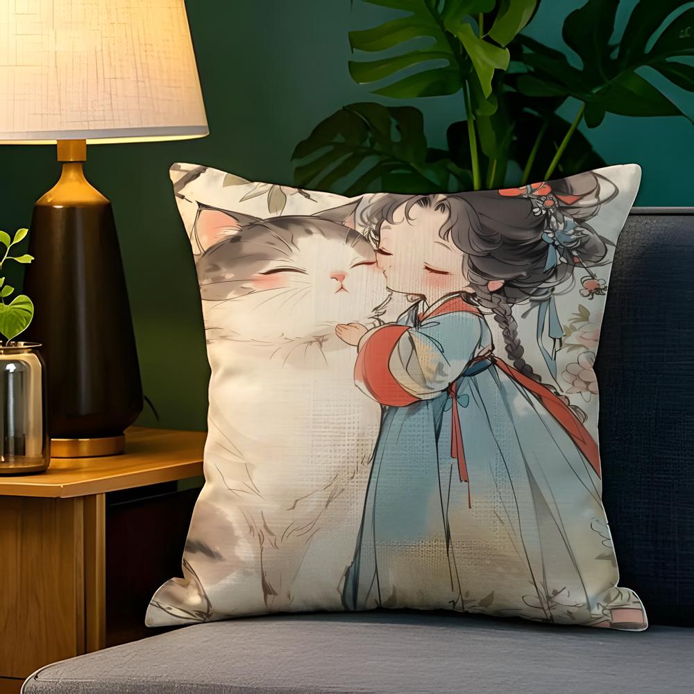 Cute Girl School Decorations 2 Pillow Case Natural Linen Pillow Case Double-Sided Decor Sofa Pillowcase Home Decor