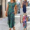 Dress Round Neck Loose Female Ladies Vintage Floral Print Dress for Vacation
