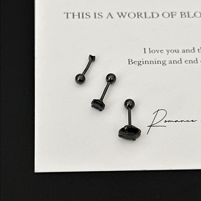 Chic Black Diamond Screw Stud Earrings for Women - 2025 Minimalist Style
