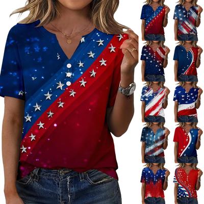 Women's Fashionable Casual Independence Day Print Blouse